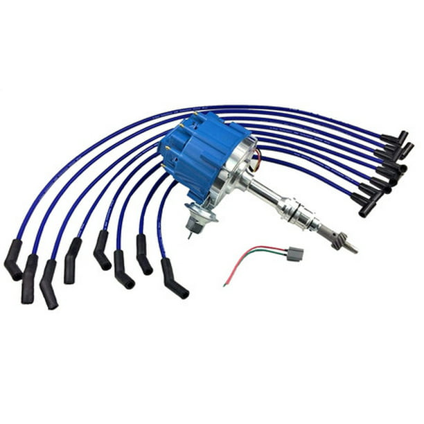 FORD 260 289 302 351W WINDSOR  8mm BLUE SPIRAL Spark Plug Wires Points Cap USA